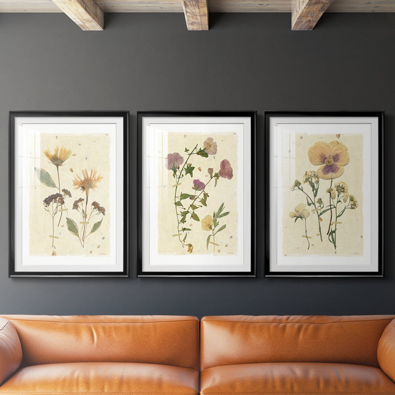 Coquelicot irisé bleu I - reproduction sur mesure encadrée de qualité supérieure - 3 pièces, H 19 po x l 27 po, Noir