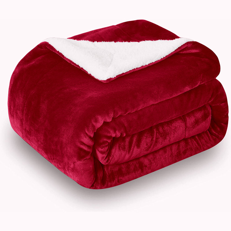 Hanae Sherpa Fleece Thick Blanket Bed Throws, Burgundy
