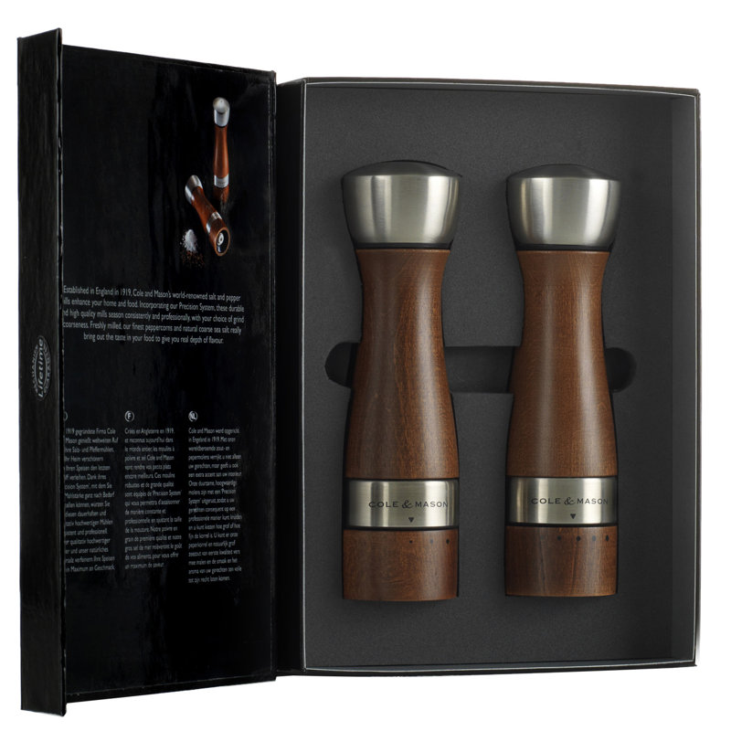 Oldbury Brown Beechwood and Steel Salt and Pepper Grinder Set