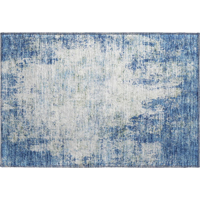 Premium Machine Washable Prisco Denim Rug, Rectangle 1'8" x 2'6"