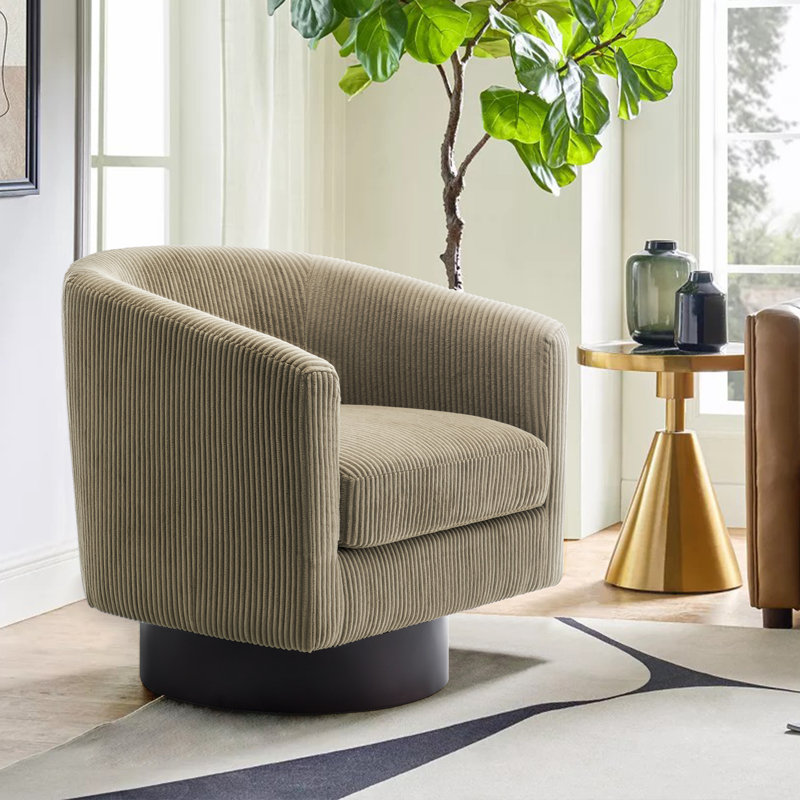 Bennett 72.1Cm Wide Swivel Barrel Chair, Camel Corduroy