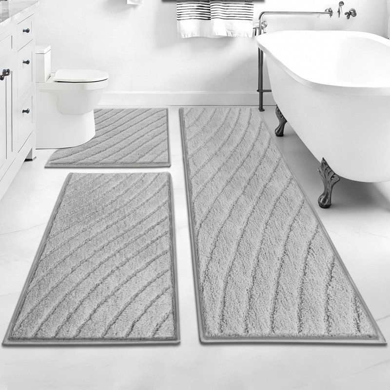 Super Absorbent Non-Slip Bathroom Rug Mats (Set of 3), Gray