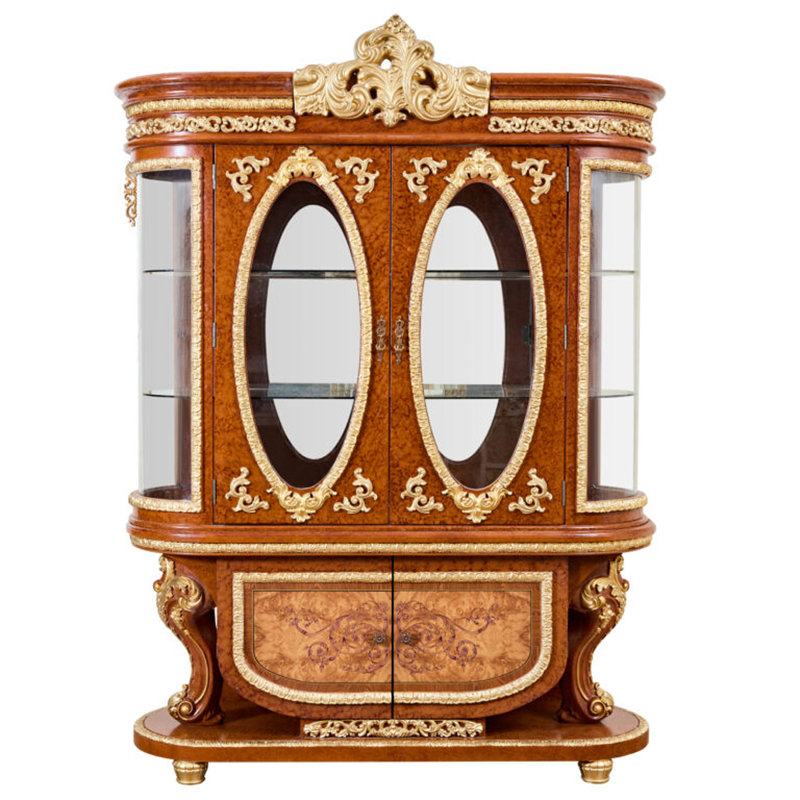 Vaisselier sculpté à la main cerise et or métallique avec incrustation