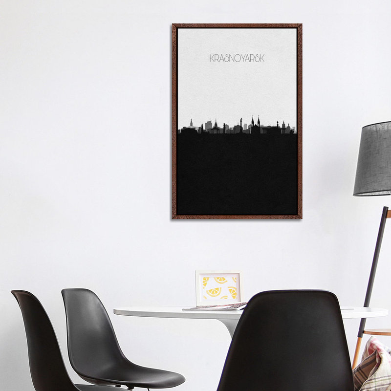 Krasnoyarsk, Russia City Skyline by Ayse Deniz Akerman - Print on Canvas, Brown Framed Canvas, 66.04 cm H x 45.72 cm W