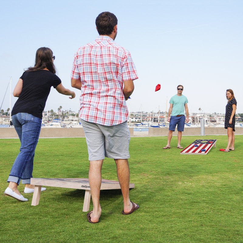American Flag Solid Wood Cornhole Set with Bean Bags