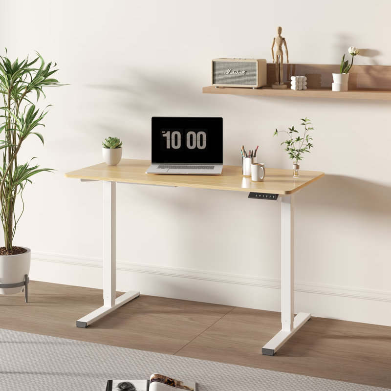 Bureau de travail électrique debout à hauteur réglable, H 45,66 po x l 47,24 po x P 23,62 po, Érable / Blanc