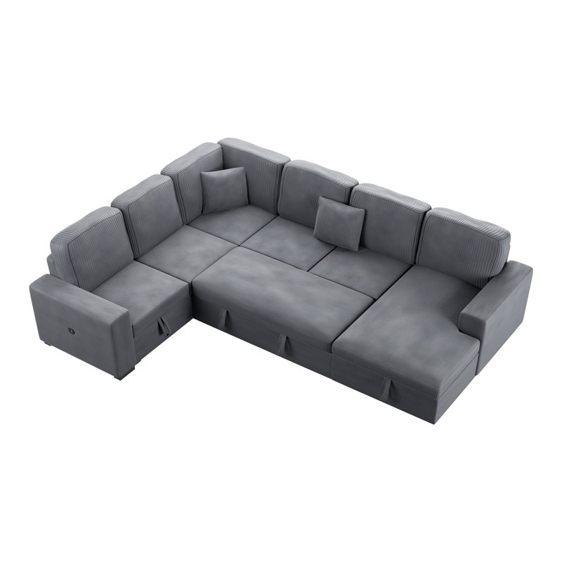 4-Piece Convertible Sectional, Fog Corduroy