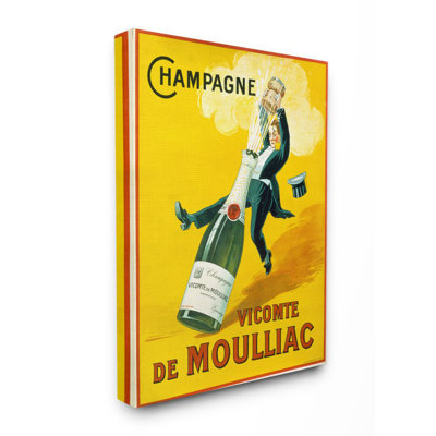 Vintage Illustration Champagne Vicomte de Moulliac Pop Bottle Super Oversized Stretched Canvas Wall Art by Marcus Jules