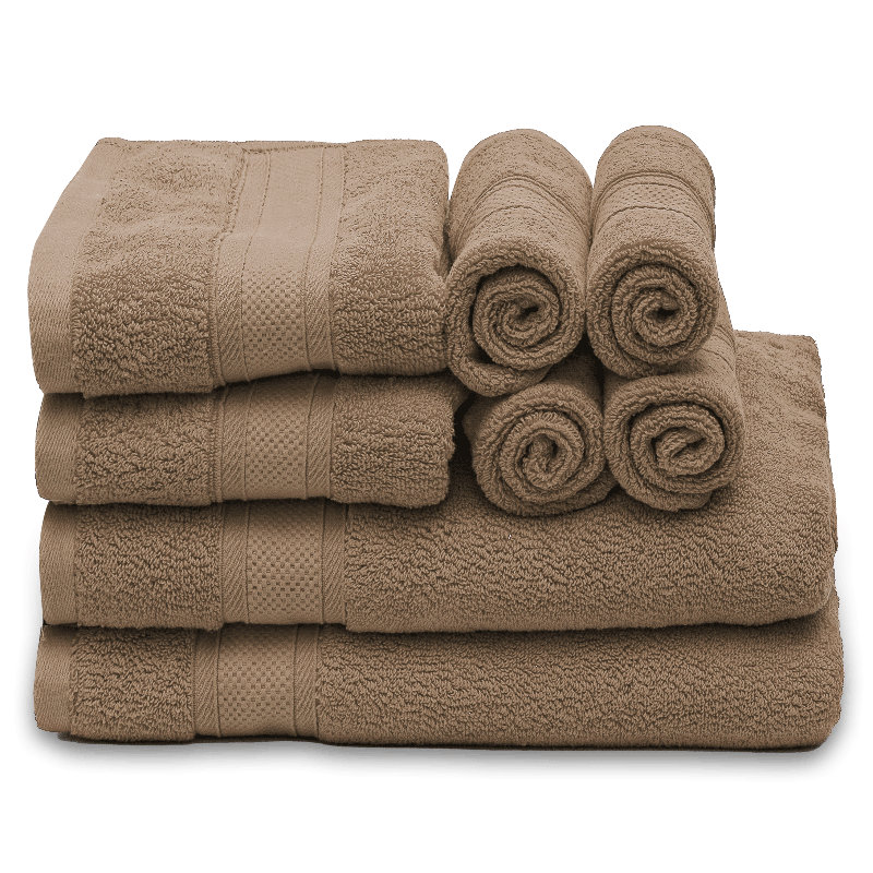 8 Piece Towel Set, 100% Cotton, 2 Bath Towels 27x54", 2 Hand Towels 16x28" and 4 Wash Cloths 12x12", Chocolate Brown
