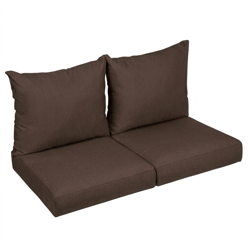 Sunbrella Outdoor Solid Loveseat Pillow and Cushion Set, Sunbrella - Canvas Java, 22.5 in W x 22.5 in D x 5 in H