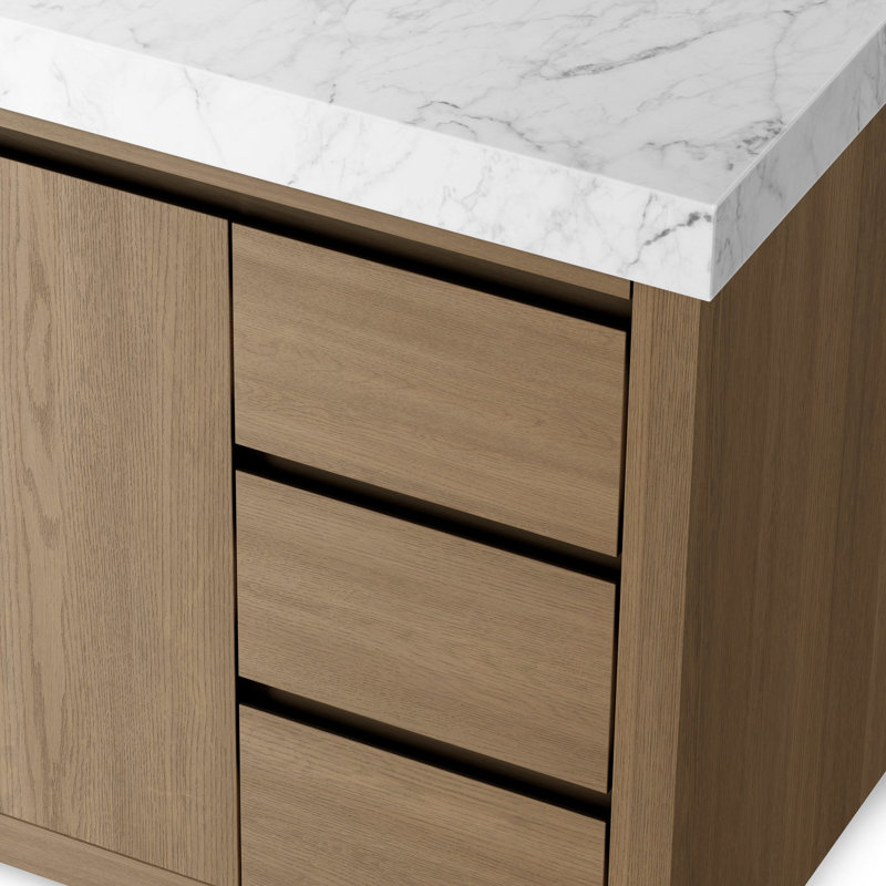 Everett Single Wide Vanity-Satin Light Wash Oak, Satin Light Wash Oak