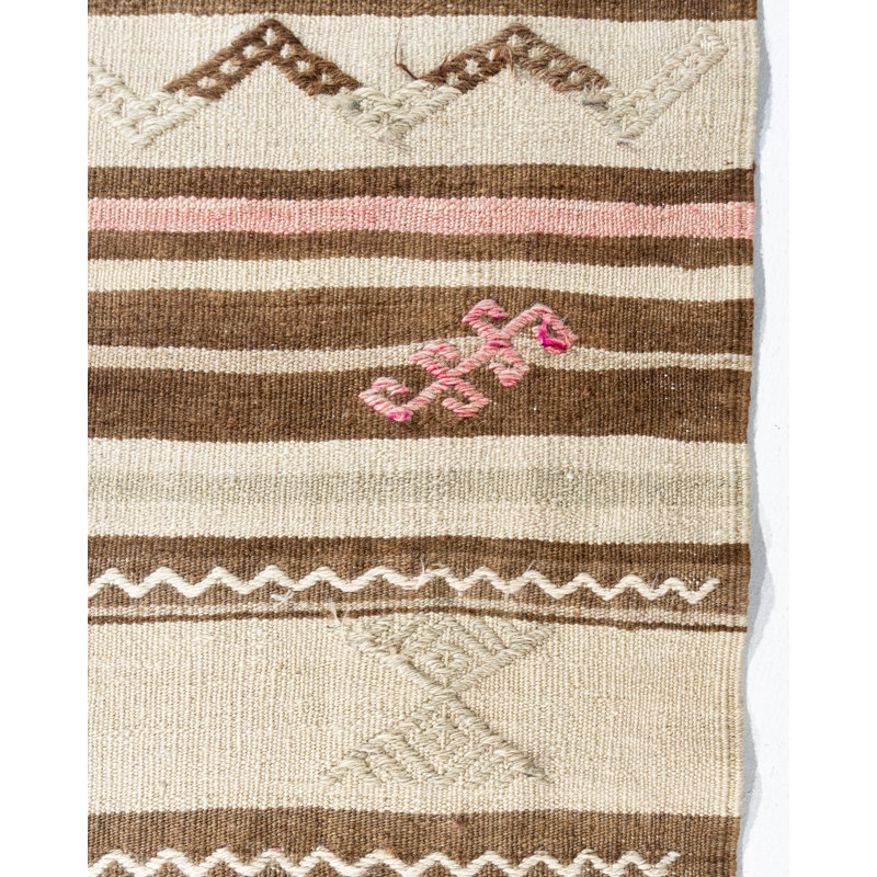 One-of-a-Kind Runner 5'5" X 9'4" 1940s Hemp Area Rug in Camel/Ivory/Terracotta
