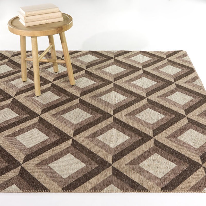Tapis beige à motif géométrique moderne Mirena, Rectangle 5 pi 3 po x 7 pi