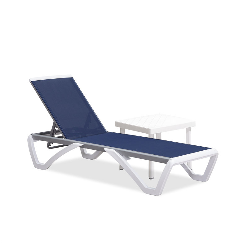 Sendi Patio Chaise Lounge Chair Set With Side Table for Pool Sunbathing Beach Deck Outdoor Lounger, No, Navy Blue