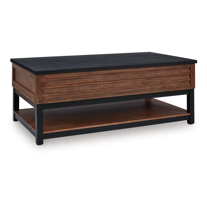Table basse Kely, plateau relevable rectangulaire de 48 pouces, tablette inférieure, brun