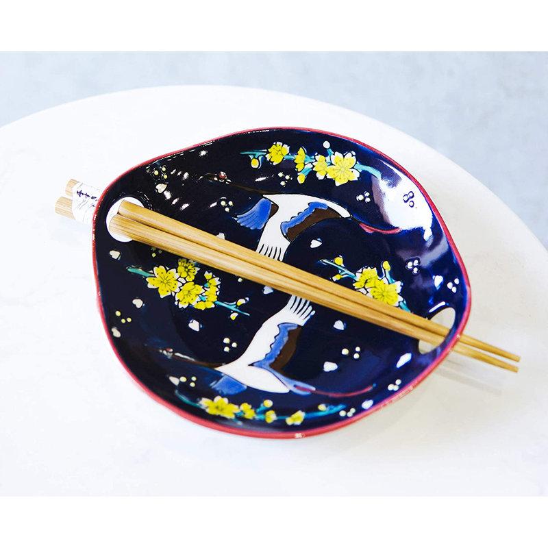 Grue blanche en apéritif ciel de minuit, assiette de service, assiette coupée avec baguettes et ensemble de repos intégré, petit bol plat pour assiettes à hors-d'œuvre (2)