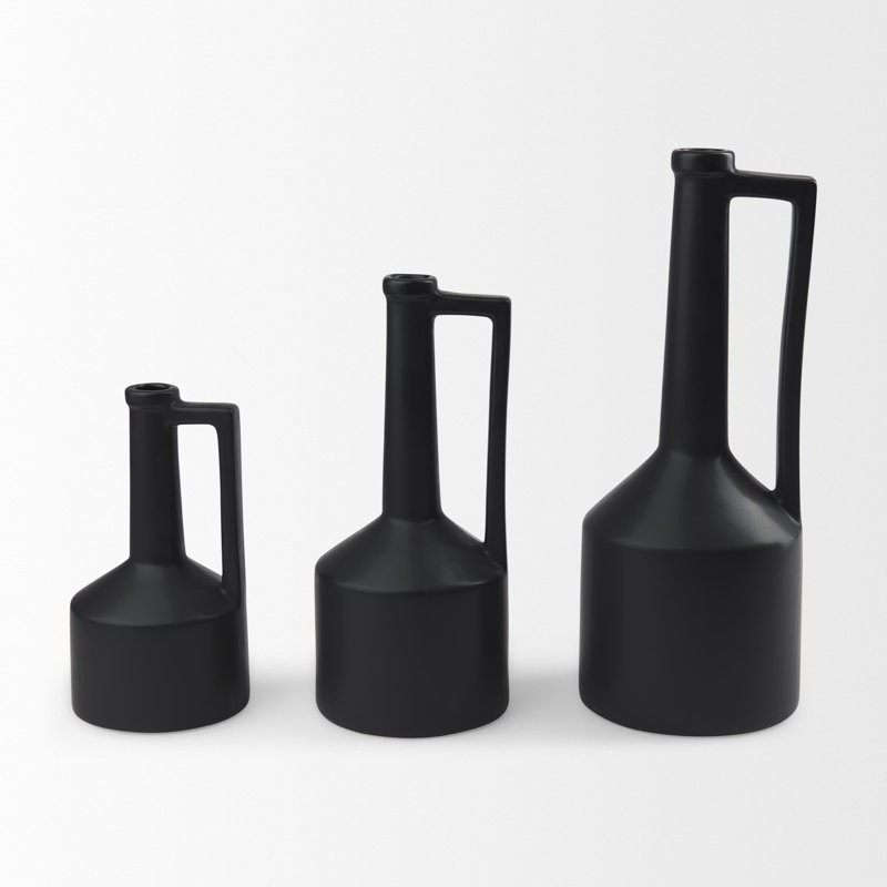 Vase de table en céramique Alisme, H 13 po x l 6 po x P 6 po, Noir mat