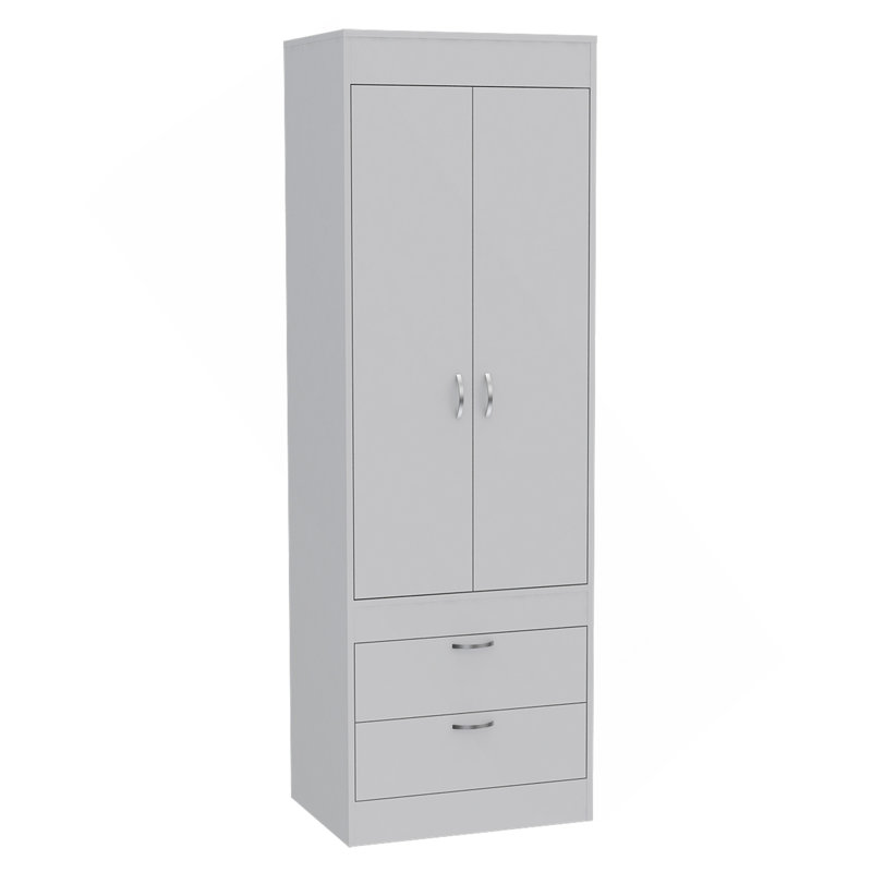 Armoire Alabama, une grande armoire, deux tiroirs, Blanc