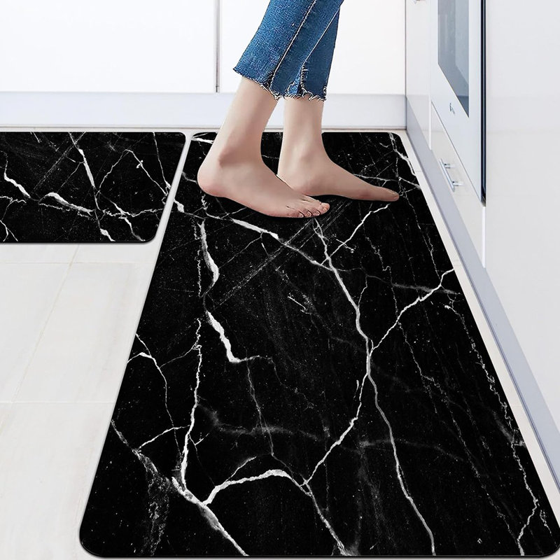 Tapis de cuisine - Marbre noir - Paquet de 2