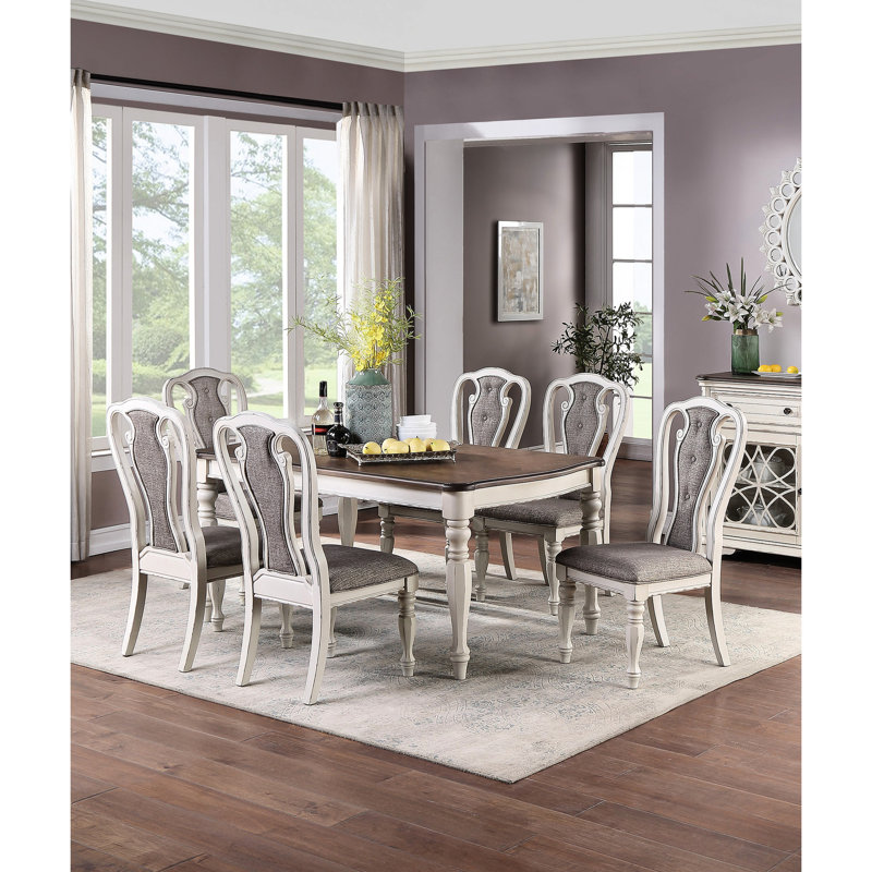 Paire de chaises de salle à manger rembourrées grises, accent blanc rétro, dossier, support en bois, capacité de poids de 200 lb, assemblage requis 2 avec revêtement, blanc, structure