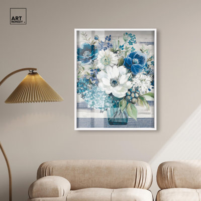Art mural Indigo Blooms II Shadowbox par Art Remedy, cadre blond, 16 x 20