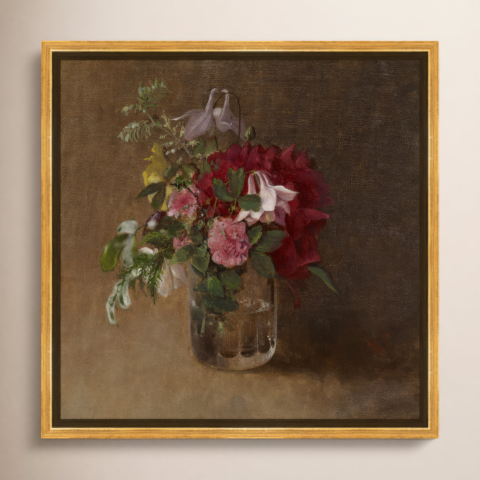 Flowers In A Glass Canvas Flower Vase Glam Wall Art by Art Remedy, 31" H x 31" W, Gold Framed