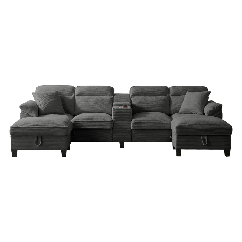Canapé de 118 pouces, canapés modulaires pour salon avec 2 porte-gobelets, canapé modulaire en velours côtelé avec repose-pieds amovible et amovible.
