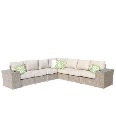 Outdoor 6 - Person With Cushions, Fully Assembled 9 Piece Sectional Seating Group, Modular Design, Rust Proof Aluminum Frame, All Weather Pe , Removable Machine Washable Covers, No Assembly Required