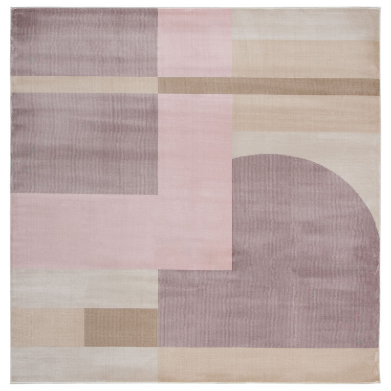 Aslin Geometric Pink/Light Purple Area Rug, Square 5'3"