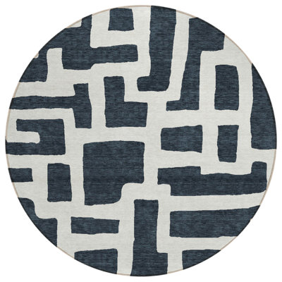 Tapis rond noir et ivoire 8 po