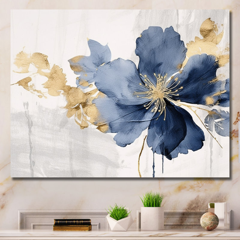 Hibiscus bleu et blanc, fleurs d'harmonie tropicale I - art mural floral, H 34 po x l 44 po, Toile tendue