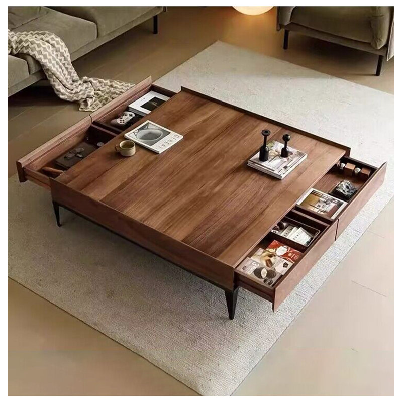 Modern minimalist black walnut solid wood coffee table, 13.78" H x 43.31" L x 43.31" W