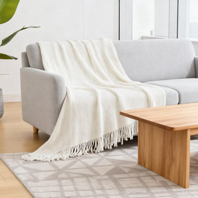 Chunky Chenille Throw Blanket Ultra Soft & Warm Cozy Decorative Knit Blanket With Tassels For Couch Bed Sofa