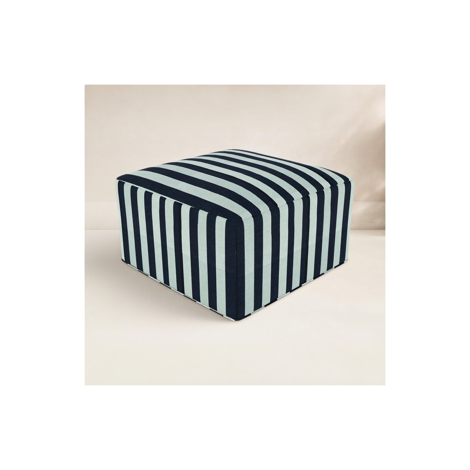 Praia Sunbrella® Outdoor Ottoman, Expressive Mist Striped Sunbrella®, 16" H x 29" W x 29" D