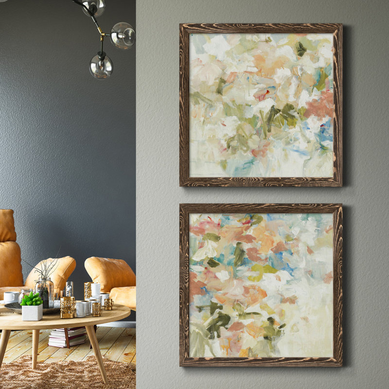 Floral Blush I - ensemble de 2 reproductions d'art sur toiles, Cadre noyer, H 35,5 po x l 71 po x P 1,5 po