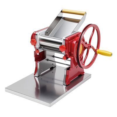 14.9" Red Manual Pasta Maker Machine, Stainless Steel Noodle Roller with 3mm Cutter