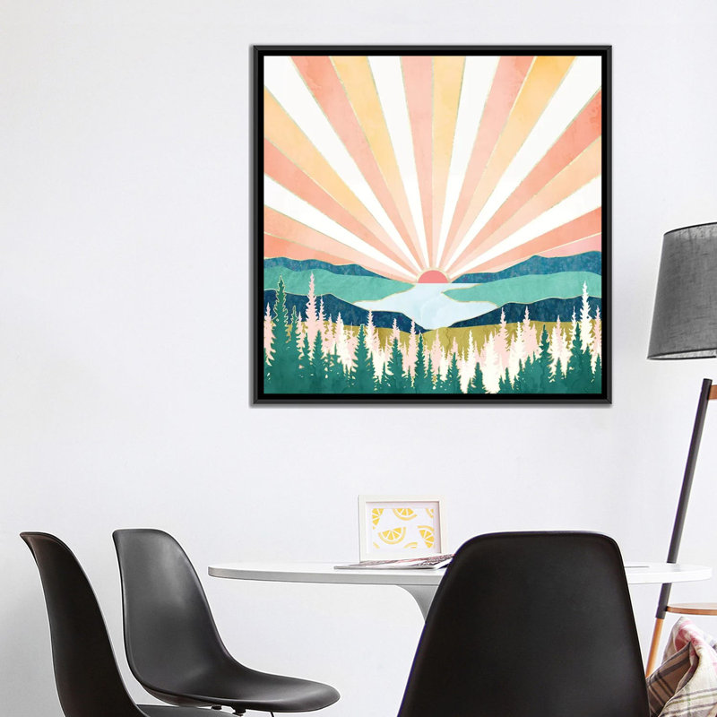 Coucher de soleil d'été - impression, 37" H x 37" W x 1.5" D, Black Framed Canvas, Aucun mat