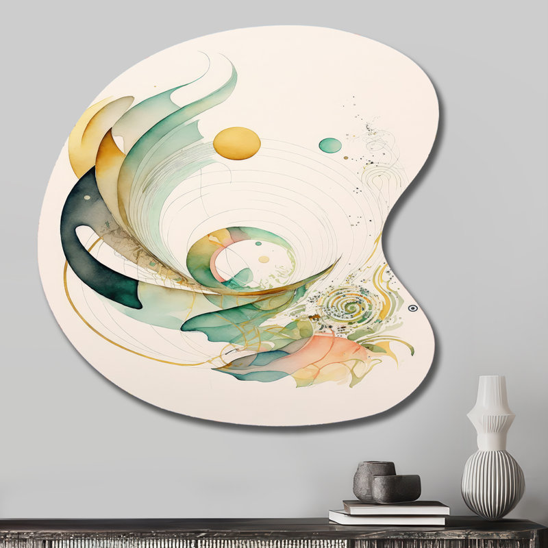 «Green Abstract Swirl», art mural asymétrique en spirale abstraite, reproduction d'art en métal de forme irrégulière verte