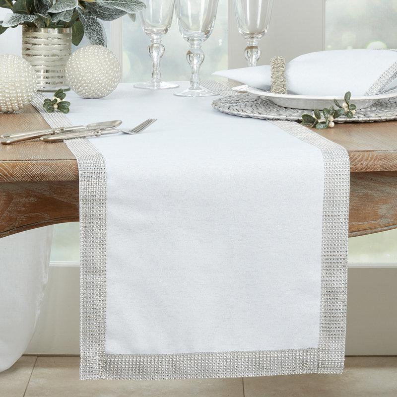 Théo Modern Block Stripe Table Runner, White, 120" Runner