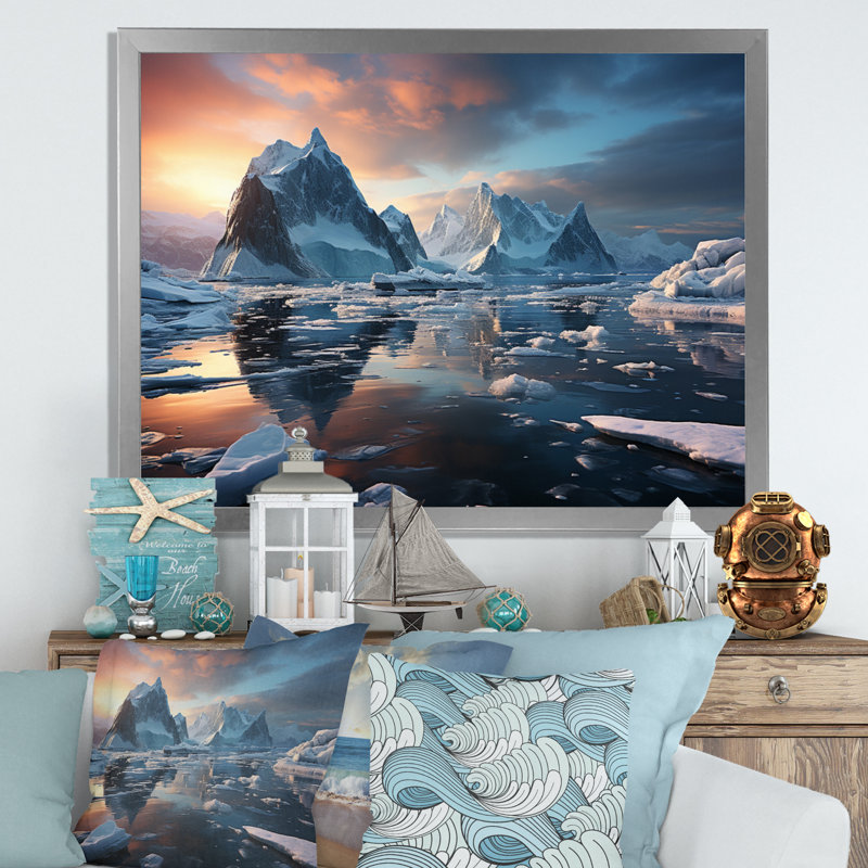 Iceberg sarcelle, rêves arctiques I, H 30 po x l 40 po x P 1,5 po, Cadre simple argenté