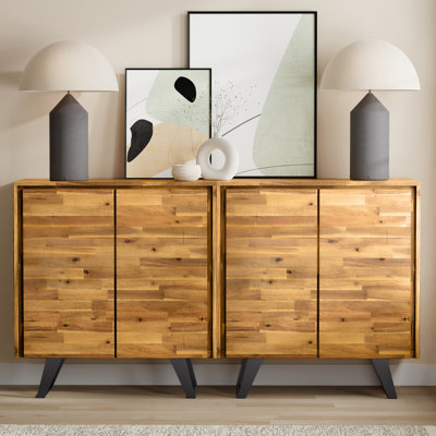 Lowry SOLID ACACIA WOOD 39W Tall Storage Cabinet With Doors Set Of 2