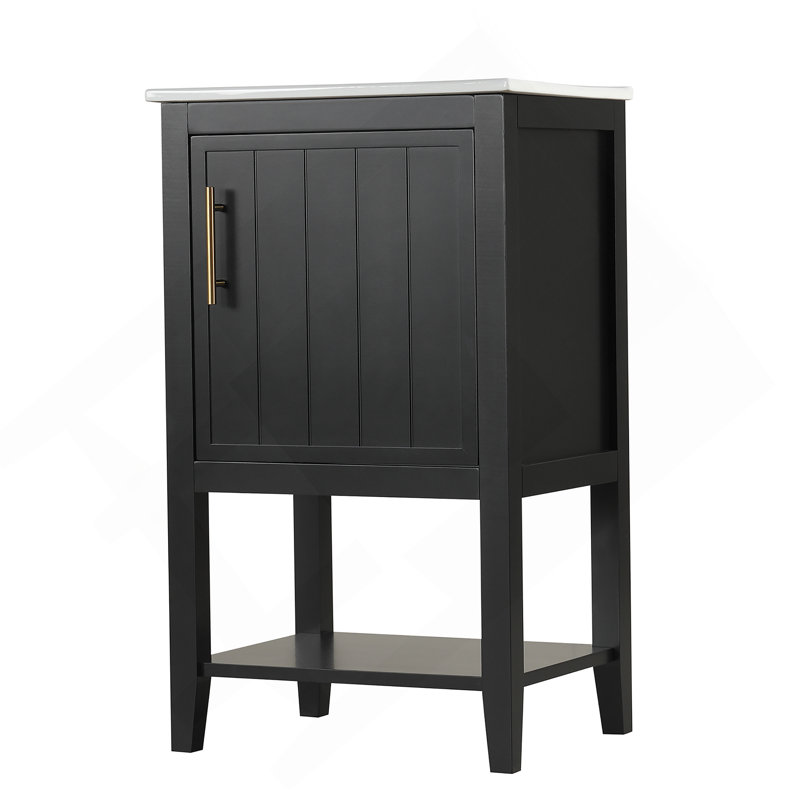 Meuble-lavabo de 20 po avec lavabo, armoire de salle de bain avec porte à fermeture douce, support de rangement et tablette ouverte, noir