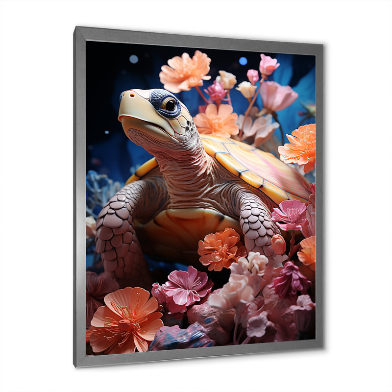 Tortue romantique I, Cadre simple argenté, H 20 po x l 12 po x P 1 po