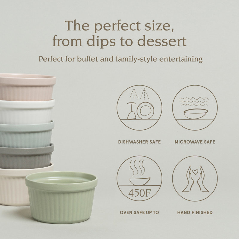 over&back Stoneware Multicolored Ramekin Set - Six Mini Dishes Perfect For Sides, Dips, Creme Brulee, Desserts, And More - Easy-to-stack All-occasion Place Settings - 4" X 4" X 2.25" - Semi-matte