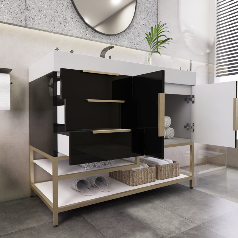 Marayah 41.9'' Single Bathroom Vanity with Acrylic Top, High Gloss Black