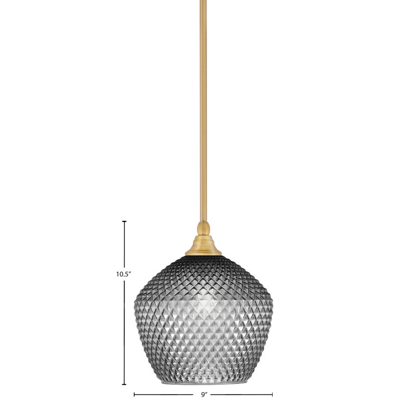 Stem Hung Mini Pendant Shown In New Age Brass Finish With 9" Smoke Textured Glass