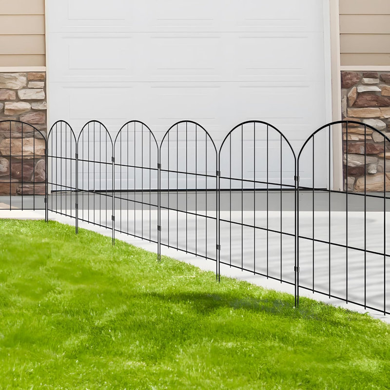 10/25 Pack Arched Metal Garden Fencing, 60cm H x 33cm W, Classic Style, No-Dig, Black, 10 Panels