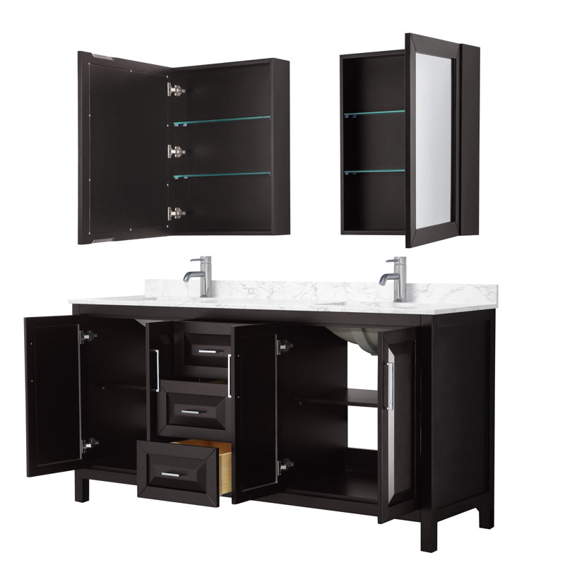 Daria 72'' W Double Vanity, Dark Espresso, Polished Chrome, White Cultured Marble