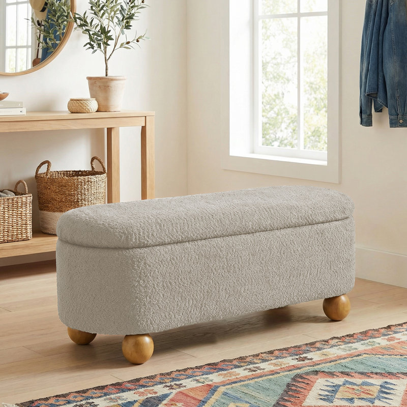 Banc de rangement moderne ovale avec pieds sphériques pour le hall d'entrée et le salon, Khaki