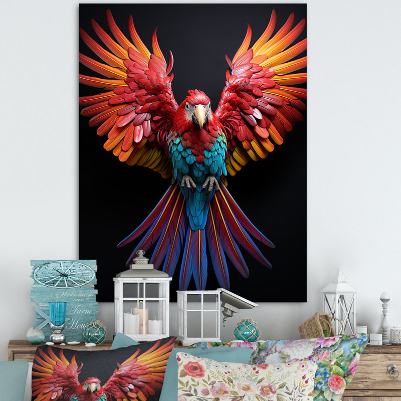 Ailes fantaisistes de perroquets sur toile, Toile tendue, H 32 po x l 24 po x P 1 po